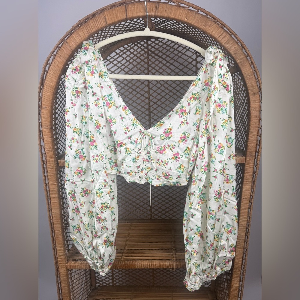 For Love & Lemons Tanya Crop Top White Floral XS NWT Boho Cottagecore - Picture 5 of 7